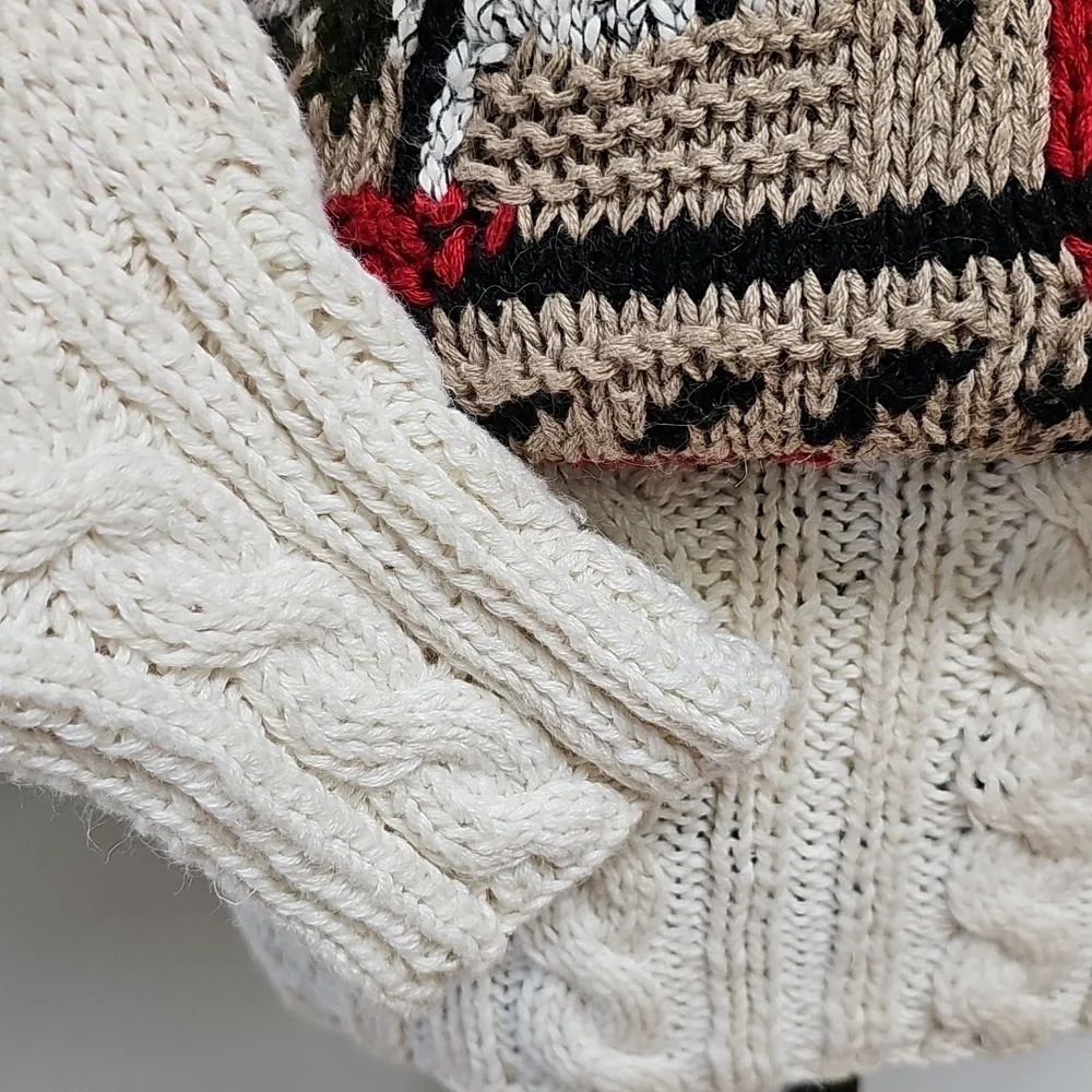 80s 90s Style Jennifer Reed Handknit Sweater Abstract Design & Cable Knit Waist - Picture 4 of 12